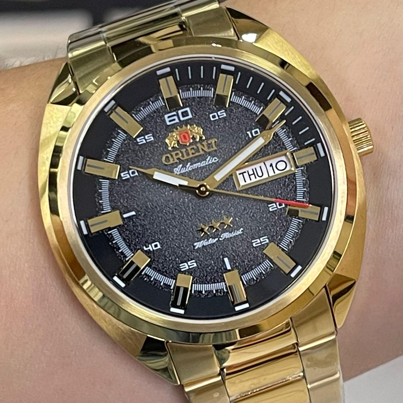 Orient Automatico Masculino Clássico NH3GG006 dourado preto