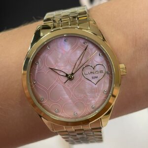 Lince Feminino Analogico Dourado LRGJ158L40 Madrepérola Rosa - Image 1