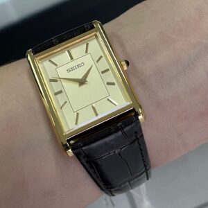 Seiko Tank Quartzo SWR106 Champanhe Couro - Image 5
