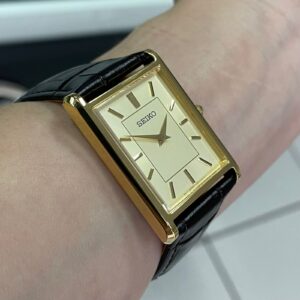 Seiko Tank Quartzo SWR106 Champanhe Couro - Image 3